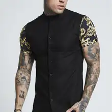 SikSilk S/S воротник-стойка Оксфорд рубашка-черный и золотой