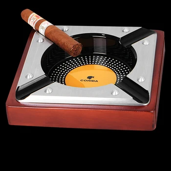 

High-end Portable Wooden Toble Office & Home Use Brown Metal Cigar Ashtray Holder 4 Rests