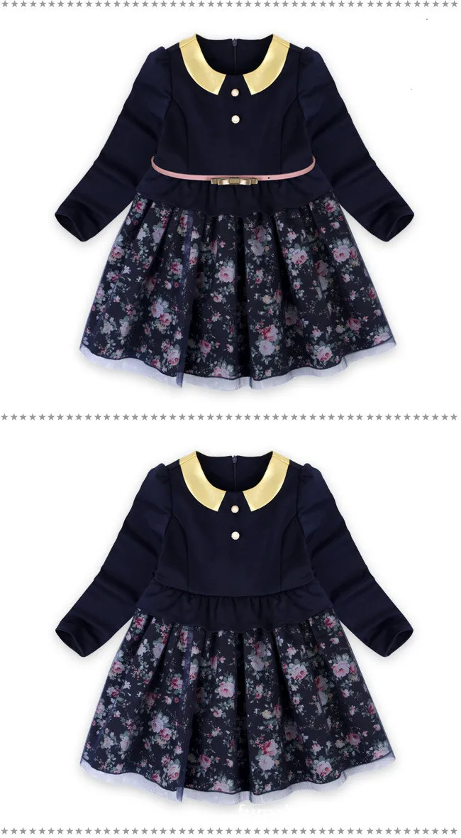 Children Princess Flowers Fake 2pcs Patchwork Dress Dress