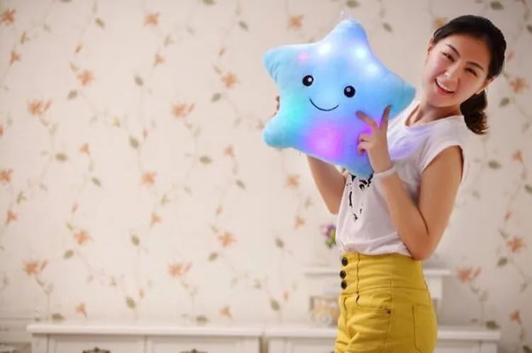 

1pc 38cm Colorful Star Shape Toys Star Glowing LED Luminous Light Pillow Soft Relax Gift Smile Body Pillow Valentines Gift