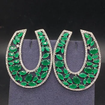 

Luxury Stunning AAA Cubic Zirconia Big U Shaped Multicolor Stone Drop Earrings Saudi Dubai Style Autumn Collection Accessories