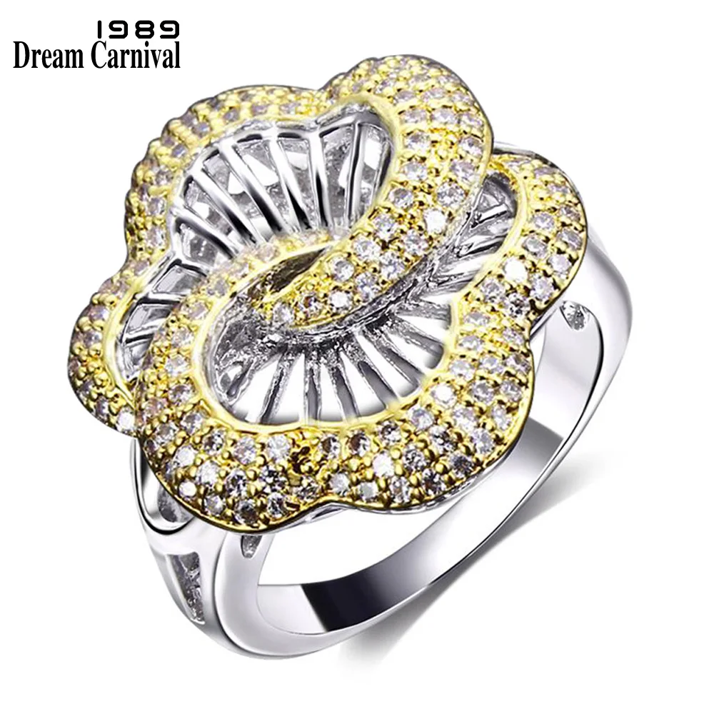 

DreamCarnival 1989 Super Cute Rose Flower Rings for Women 2 Layer Hollow Deluxe CZ Two Tone Gold Color Wedding Anel YR7369MU