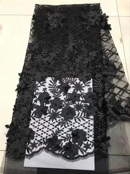 

High quality French Net Lace Fabric 2018 New 3D Applique African Lace Fabric With Black Mesh Tulle Lace Fabric Nigerian Wedding