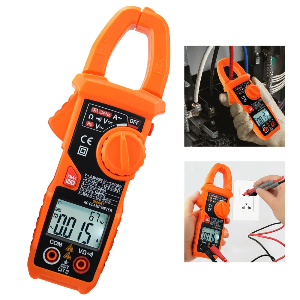 

High-precision Digital Clamp Meter Multimeter 6000 Counts Anti-burn Auto Range AC/DC Ammeter w/ Auto-identification, Backlight