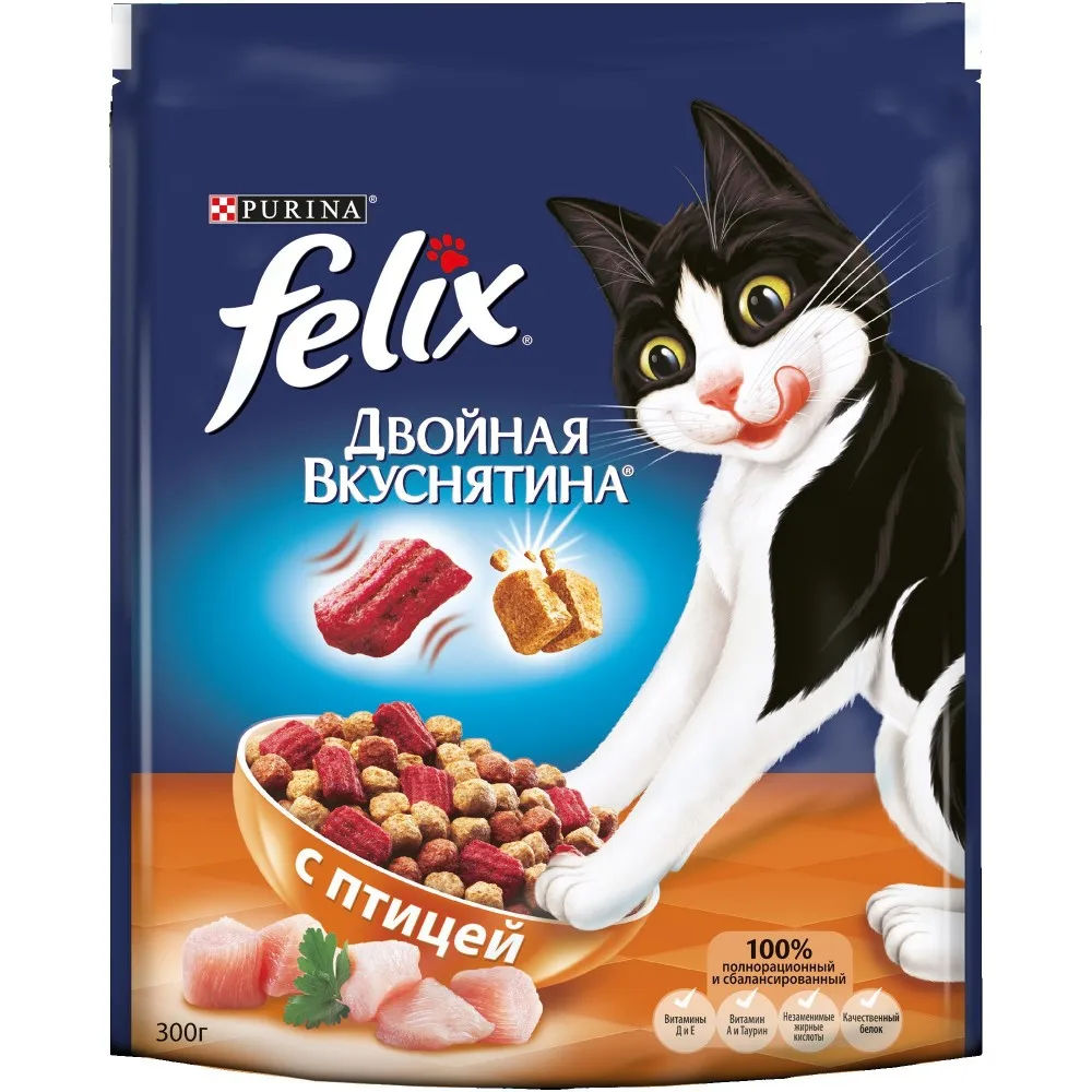 Felix Двойная вкуснятина сухой корм для кошек с птицей, 3 кг