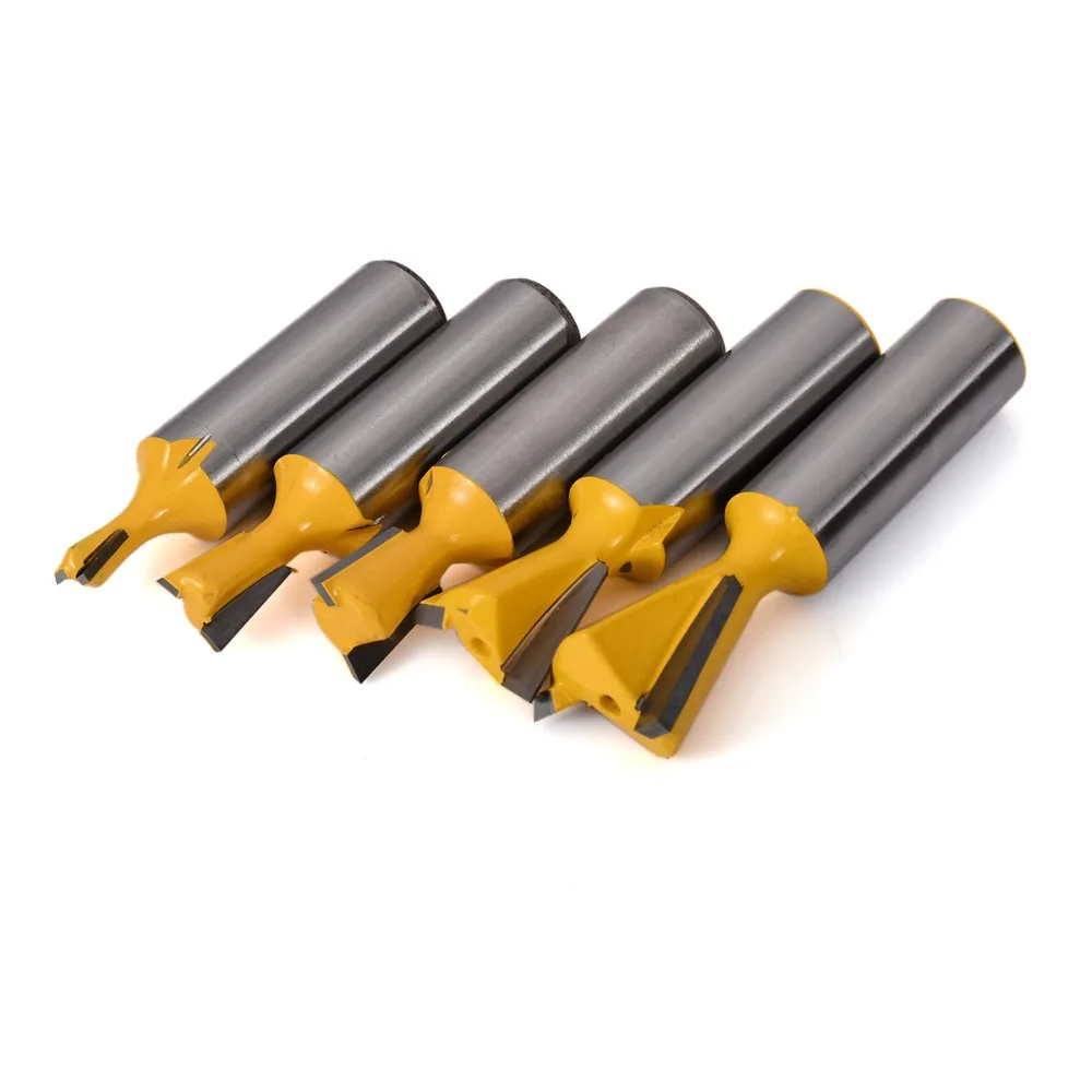 5pcs/set 1/2" Shank 8 &14 Degree Dovetail Joint Router Bits Set 1/4" 1/