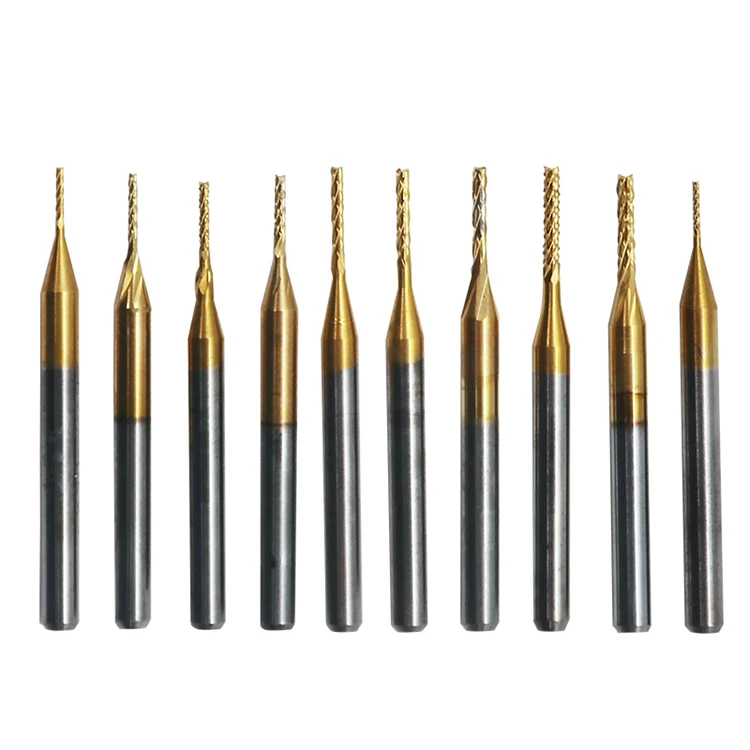 QSTEXPRESS 10Pcs 1/8'' 0.8-3.175mm 0.6-1.5mm PCB Drill Bit Set Engraving Cutter Rotary CNC End Mill