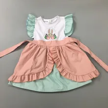 Лидер продаж, новое пасхальное платье детский Модный комбинезон, наряд с вышивкой кролика однотонное платье с рукавами-клеш детская одежда LYQ812-533