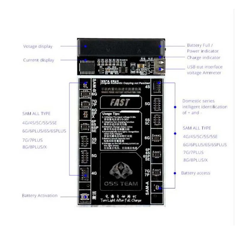 Плата для быстрой активации аккумулятора зарядный кабель зажим iPhone 4 X Samsung