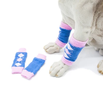 

TINGHAO 4Pcs/Set Winter Warm Thick Pet Dog Leg Socks Zebra Leopard Dots Print Non-slip Puppy Pet Leg Warmers Pet Supplies