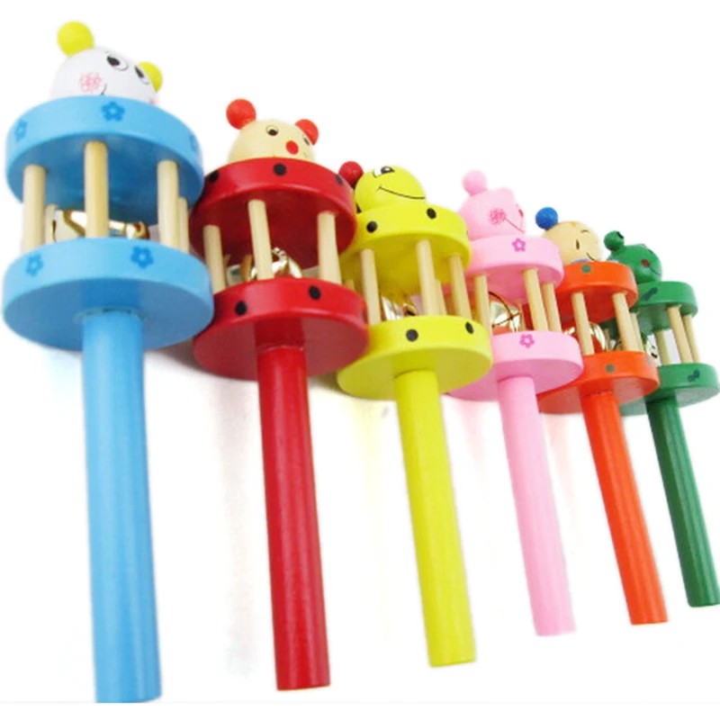 

Baby Bell Toy Cartoon Animal Wooden Handbell Jingle Toy Musical Instrument For Baby Kids