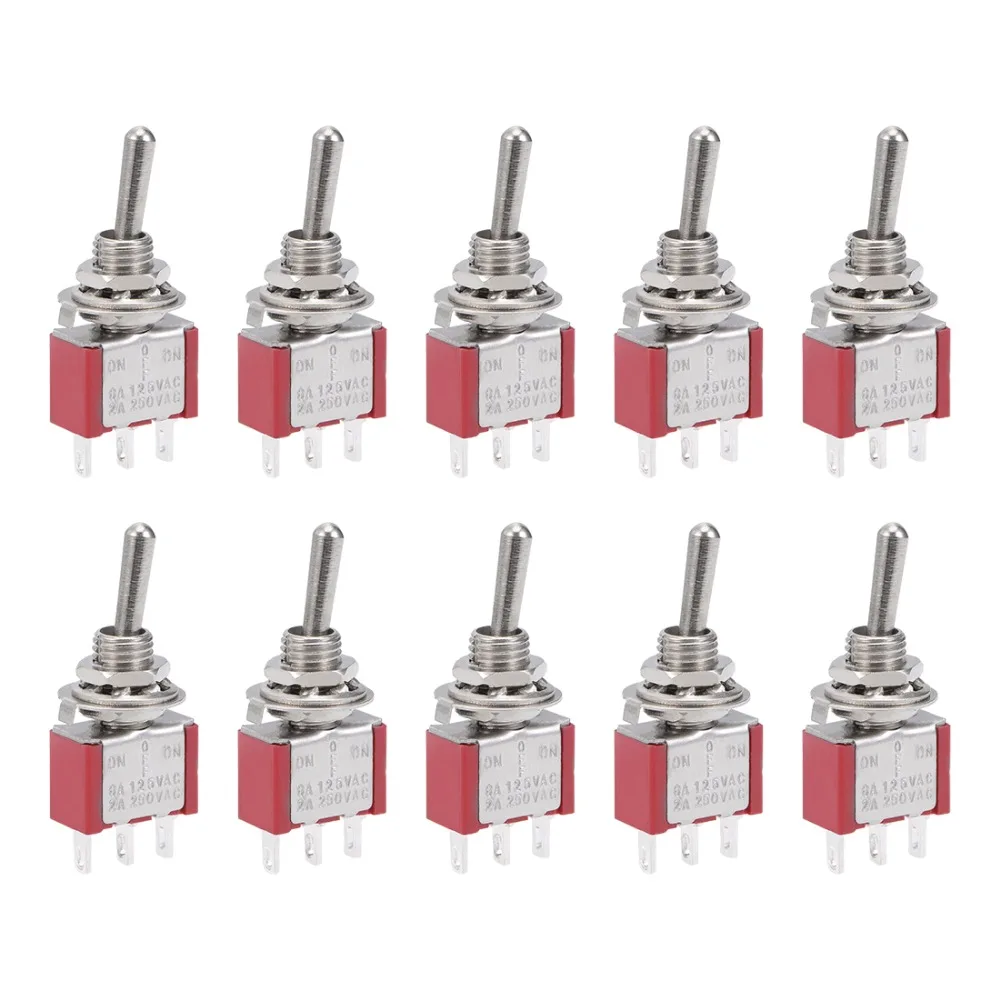 

UXCELL 10Pcs Latching Switches Rocker Toggle Switch AC 125V 6A / 2A 250V DC 3P ON-OFF-ON Red For Electronics Modifications