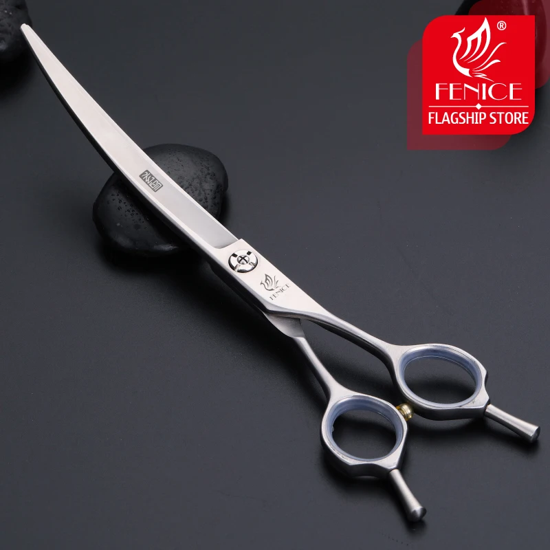 Fenice 7.5 inch Professional Curved Dogs Grooming Scissors Pets Hair Cuttings Shears Japan 440c Stainless Steel dog grooming scissors