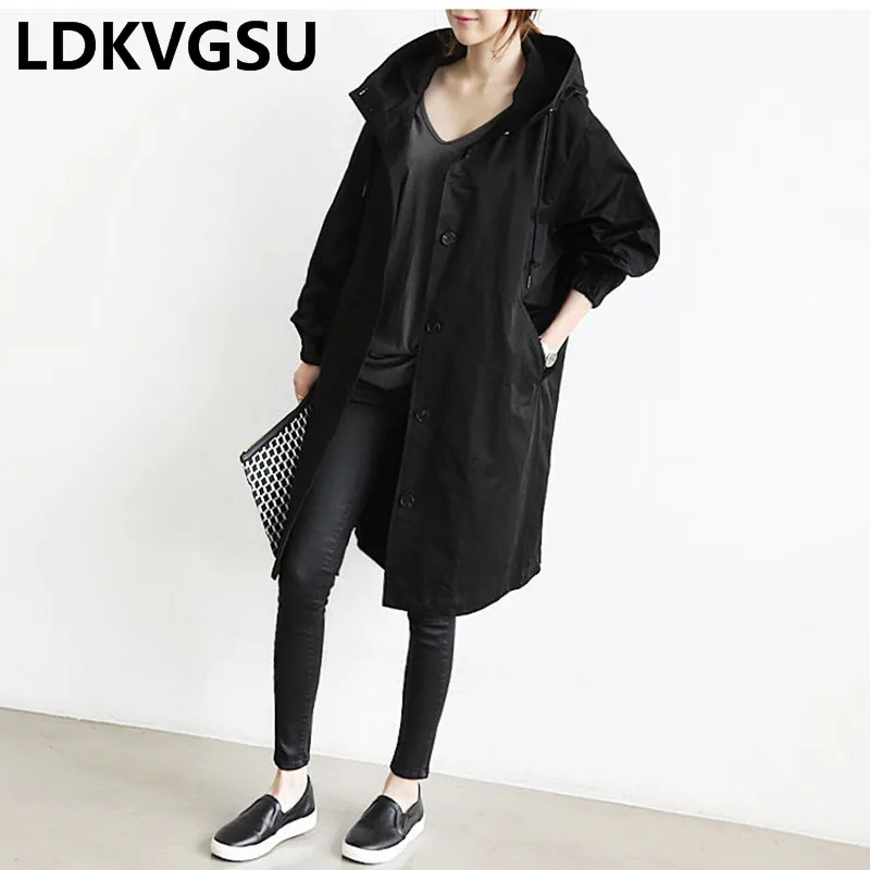 2019 Spring Autumn New Women Solid Color Loose Windbreaker