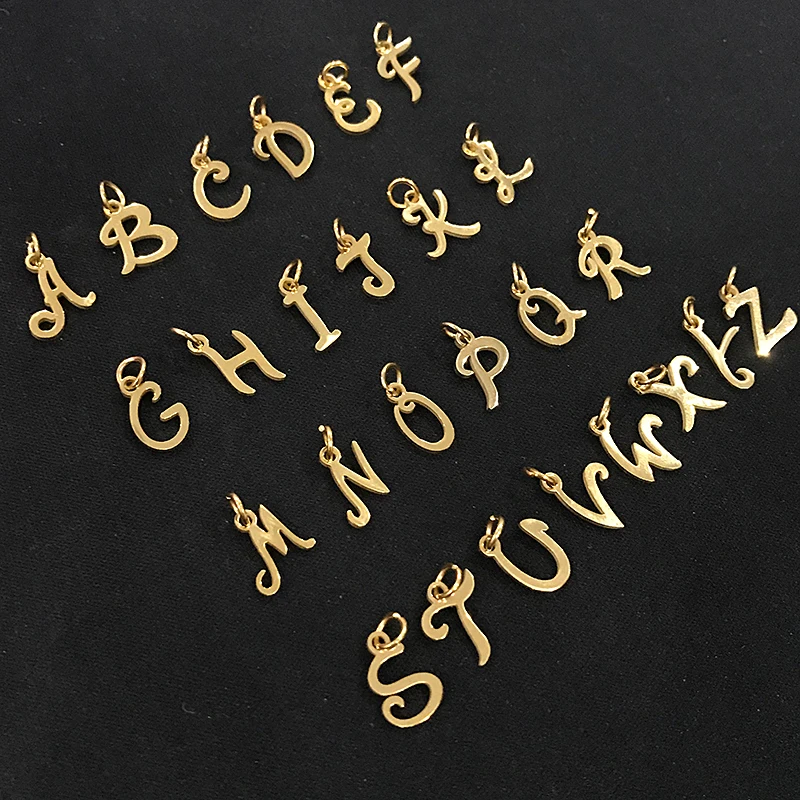26pcs/Lot From A to Z Initials Alphabets Pendants Stainless Steel Gold Color Whole 26 Letters Charm DIY Jewelry