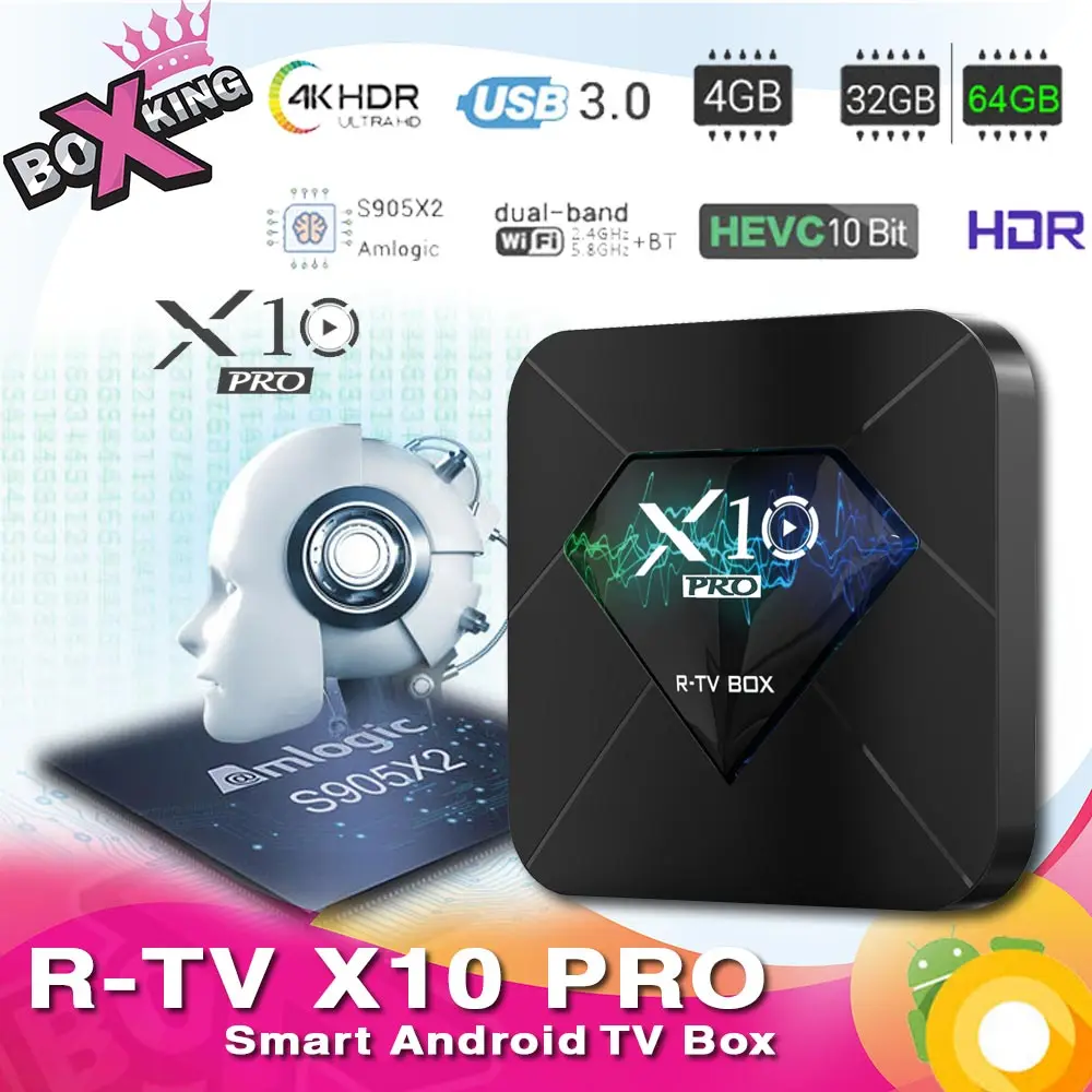 

R-tv X10 PRO DDR4 4GB 32/64GB Android 8 Smart TV BOX 2.4G/5G WIFI USB3.0 BT4.0 3D 4K HDR for xiaomi mi tv (h96 max, mx10 , tx3)