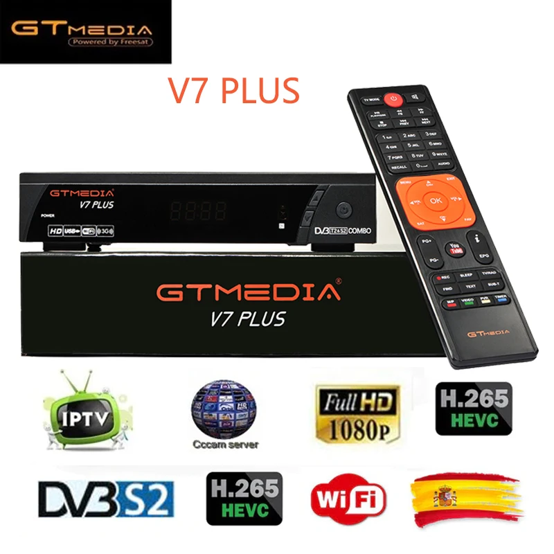 

GT Media V7 Plus Combo DVB-T2 DVB-S2 Satellite Receiver Suport H.265 PowerVu Biss Key Ccam Newam Youtube USB Wifi 1080P Full HD