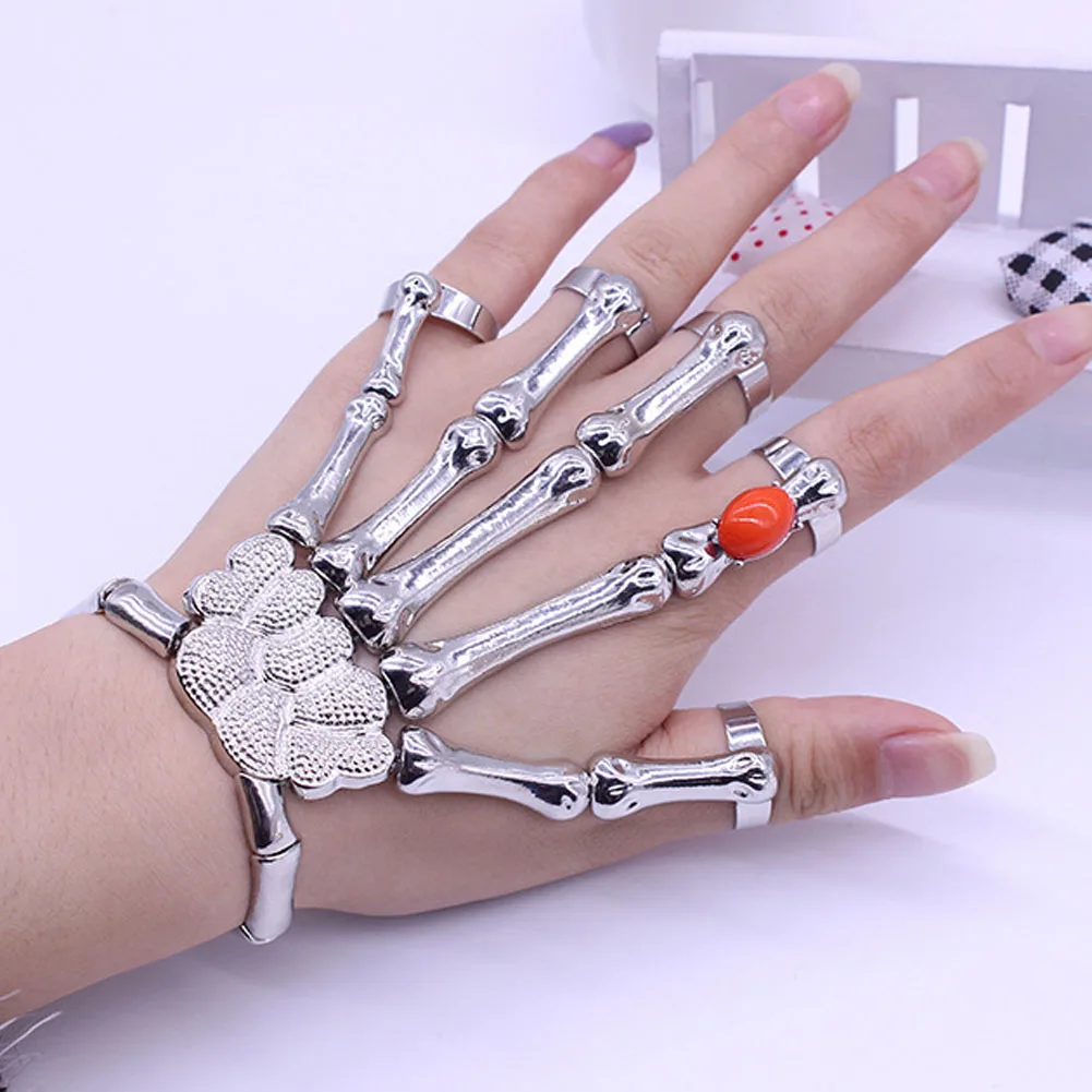 Big Left Hand Bone Skull Bracelet Exaggerated Retro Punk Style Skull