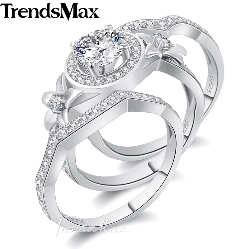 Trendsmax Round Cut Cubic Zirconia Women Girls Band Ring 925 Sterling Silver Wedding Engagement 3-7.2 Carat KSRM02