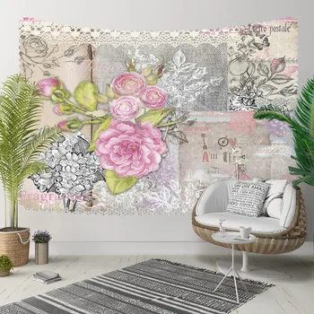 

Else Pink Roses Vintage Gray White Floral Green Leaf 3D Print Decorative Hippi Bohemian Wall Hanging Landscape Tapestry Wall Art