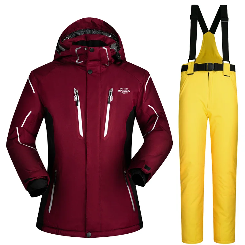 Лыжи мужские куртки и брюки водонепроницаемая верхняя спортивная одежда супер теплые зимние сноубордические костюмы утолщенная Лыжная одежда для занятий сноубордингом - Цвет: JH And Yellow