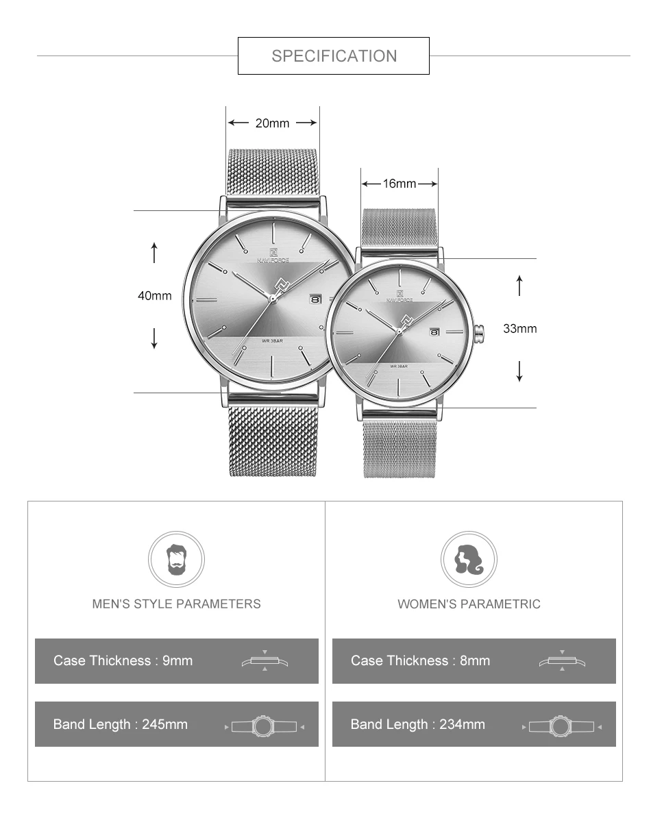 NAVIFORCE часы для влюбленных для мужчин и женщин модные простые кварцевые наручные часы водонепроницаемые часы с датой золотые часы для пары подарок