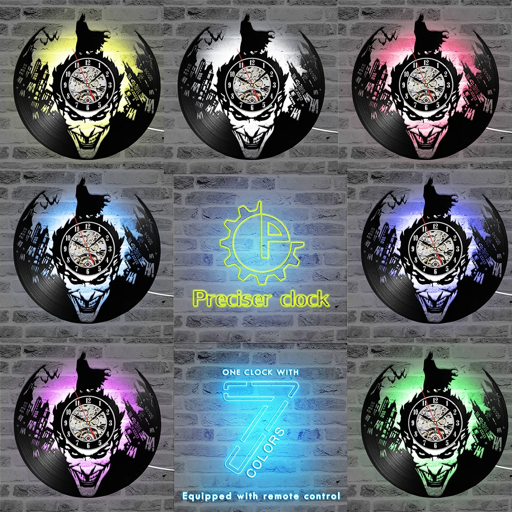 Preise Batman Joker CD Rekord Wanduhr 3D Vinyl Klassische LED Beleuchtung Uhr Wand Dekorative Hängen Kunst Decor Uhren