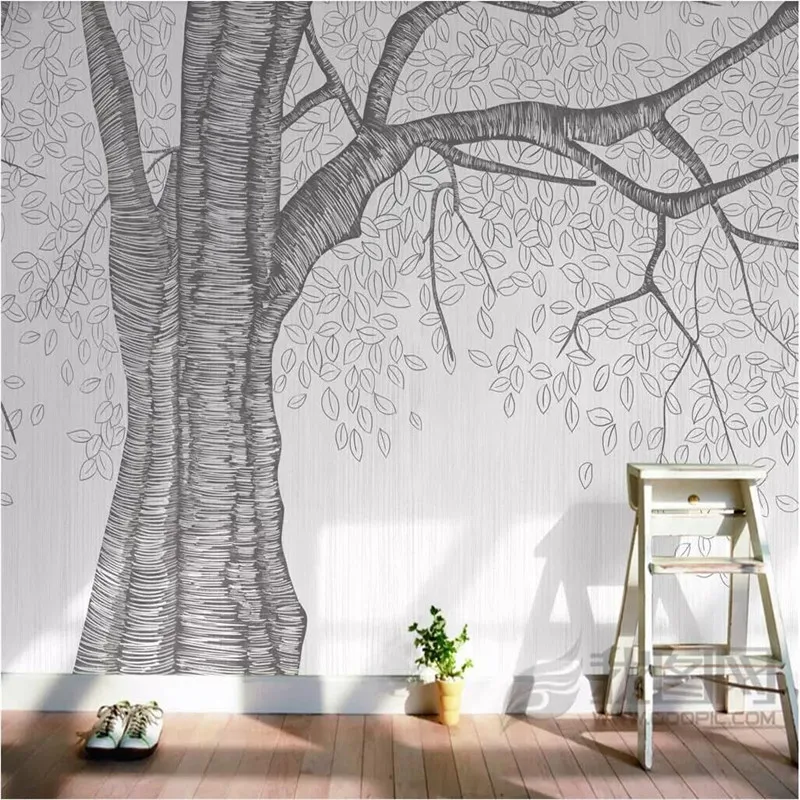 

Sketch style simple Nordic abstract tree background wall professional custom high-end mural factory wholesale wallpaper mural ph