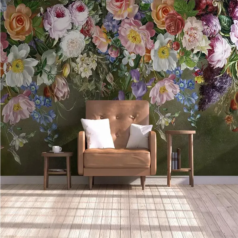 Hand-painted rose TV background wall custom high-end mural factory wholesale wallpaper mural photo wall Hand-painted rose TV background wall custom high-end mural factory wholesale wallpaper mural photo wall