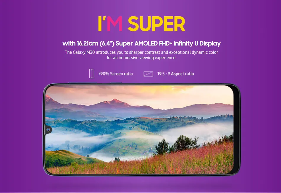 Мобильный телефон samsung Galaxy M30 M305F-DS, 6,4 дюймов, 4 Гб ОЗУ, 64 Гб ПЗУ, четыре ядра, тройная задняя камера 13 МП+ 5 Мп+ 5 МП, Android