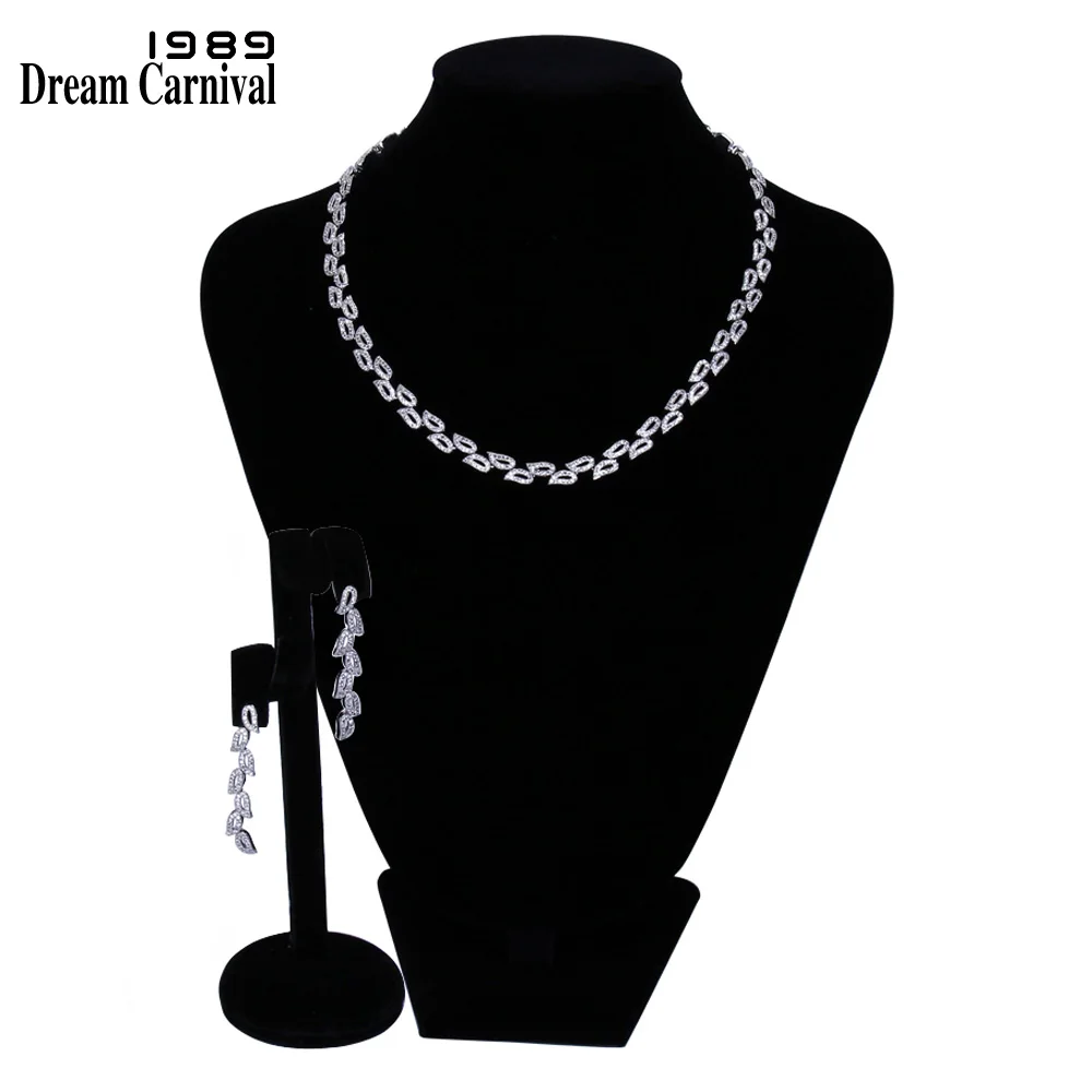 

DreamCarnival1989 New Marquise Cut Necklace and earrings Sparkling White CZ Rhodium color Bridal Jewelry Sets for Women SS2007