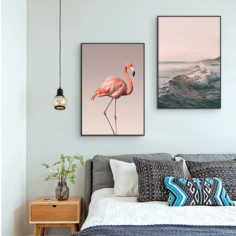 

SD LINLEEHON Pink Peony Flowers Canvas Painting Flamingo Art Print Posters Decor Picture Wedding Decor Girl Room Painting