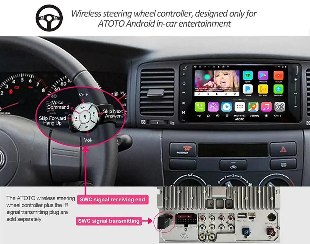Автомобильный GPS-навигатор ATOTO A6 с 2 динамиками и Android, для избранных toyota / 2 x Bluetooth / A6YTY710S 1G / 16G Мультимедийное радио