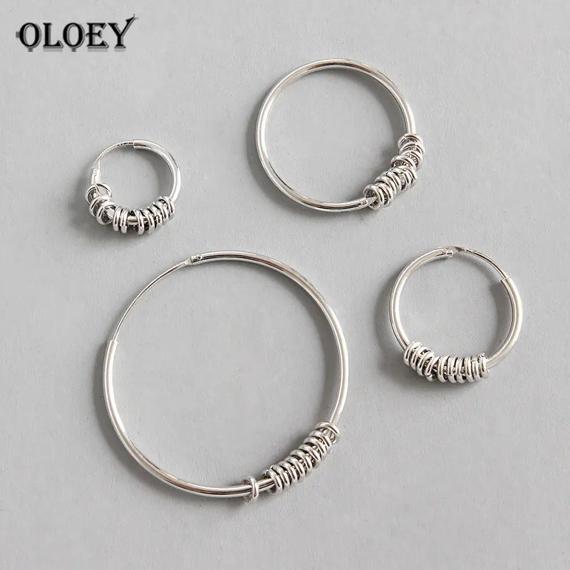 

OLOEY Brand 100% 925 Sterling Silver Round Circle Hoop Earrings For Women Korean Simple Earring Brinco Fine Party Jewelry YME335