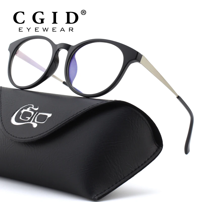 

CGID TR90 Computer Glasses Anti Blue Light Radiation Optical Print Glasses Round Black Eyewear Frame PC Glass Men & Women CT28