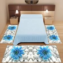 Else 3 шт белый Галька Камни синий большой цветок 3d узор принт Нескользящая микрофибра моющийся Декор Спальня области ковер набор