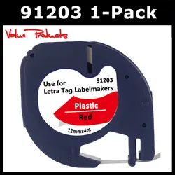 VP 1-Pack 91203 пластиковая этикетка ленты 12 мм * 4 м Совместимость для Dymo Letratag 91332, 91222, 91202, 59423 черный на красном принтер Ribbo