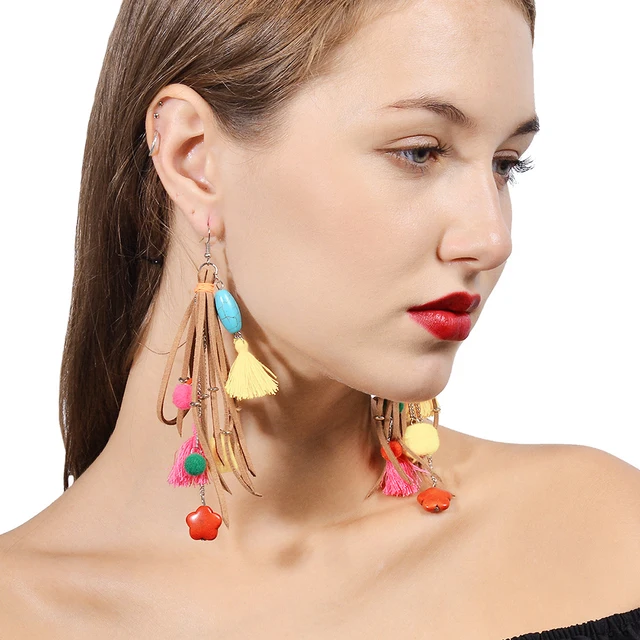 Multicolor Shoulder Duster Earrings Tel Pom Flower Statement Multicolor Shoulder Duster Earrings Tel Pom Flower Statement Jewelry