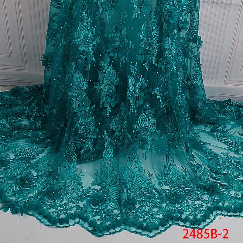 

2019 High Quality 3D Flowers Lace Fabric African Tulle Lace Fabric with Beads French Lace Fabrics for Wedding Dress APW2485B-1