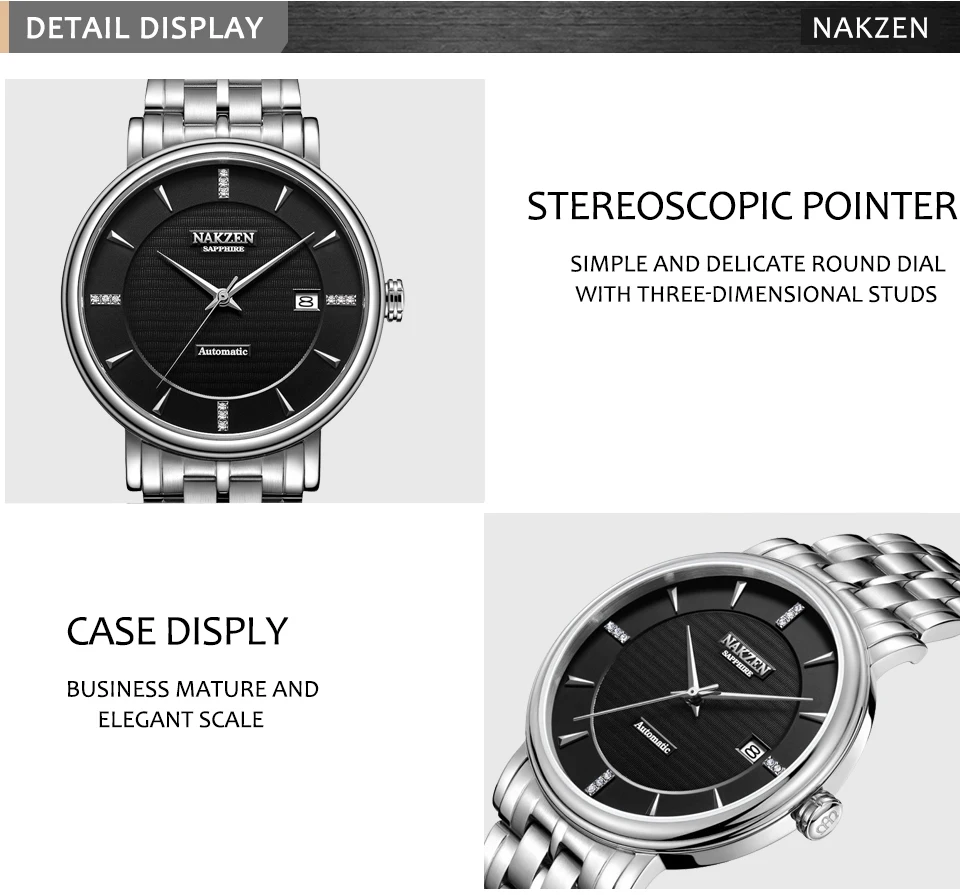 NAKZEN, мужские деловые наручные часы, брендовые, роскошные, с бриллиантами, автоматические, механические часы, мужские часы, Relogio Masculino Miyota 9015