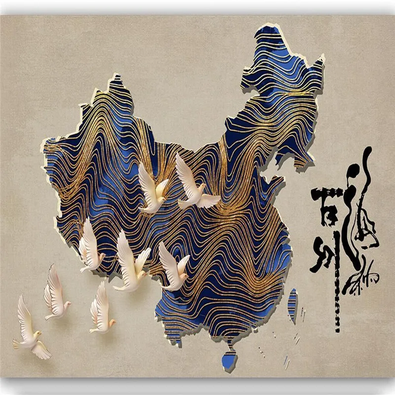 

New Chinese Retro Chinese Map Bar Coffee Shop Tooling Wall Professional Production Wallpaper Wall Custom Photo Wall