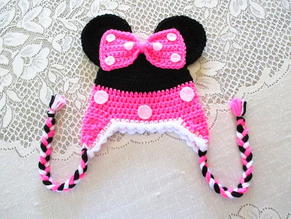 

Children Kids Boys girls Autumn Fall Christmas Gif Crochet Hat,Mouse Ears Black pink white Vegan Winter Cap Hat 60pcs