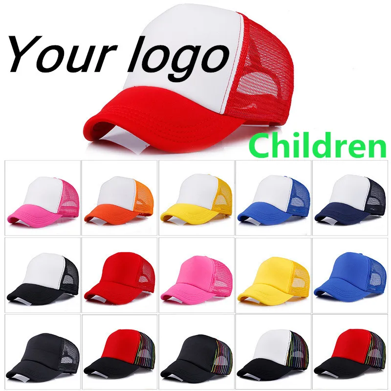 

Children Size Factory Price! DIY Custom Trucker Cap Free Logo Text Photo Print children Mesh Adjustable Snapback Free Shipping