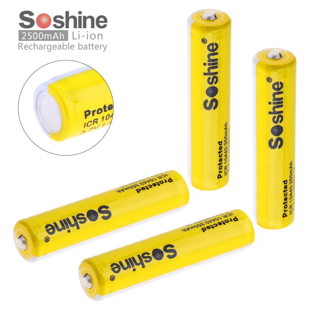 4pc Soshine ICR10440 Battery 10440 AAA 350mAh 3.7V Li ion Rechargeable