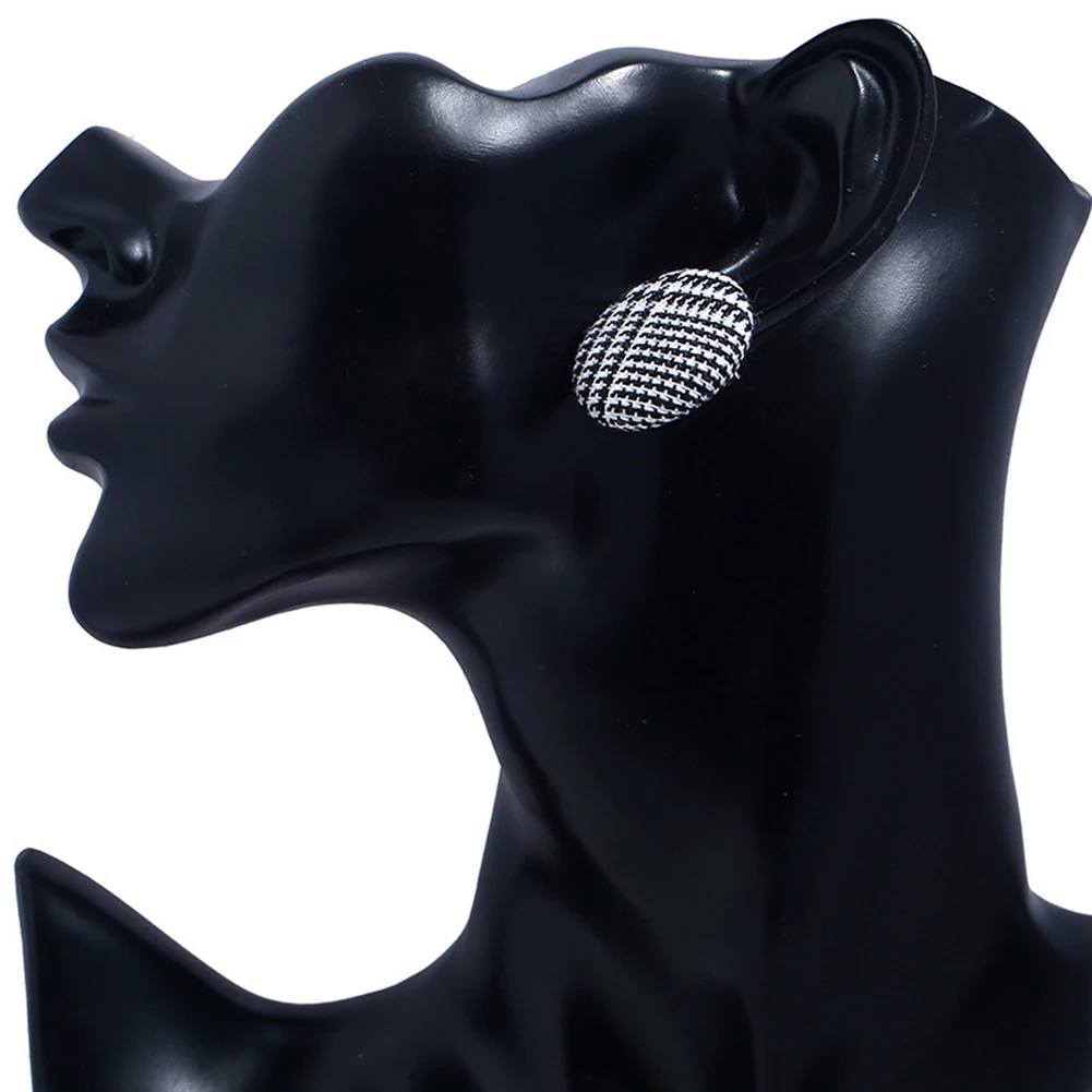 

Fashion Women Houndstooth Plaid Stripes Round Button Shape Ear Studs Earrings