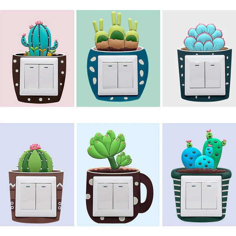 

Luminous 3D Cactus Light Switch Stickers Wall Stickers Switch Protector Living Room Modern Wall Sticker Socket Decoration