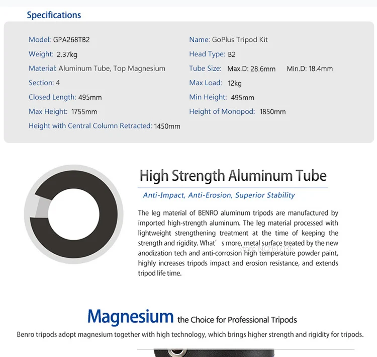 Benro GPA268TB2 штатив алюминиевый монопод для камеры штативы для камеры 4 секции B2 головка Максимальная загрузка 12 кг DHL
