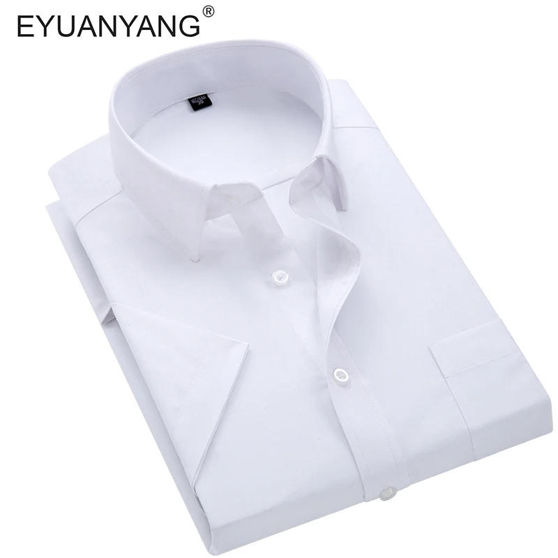

EYUANYANG 2018 New Shirt Men Clothes Solid color Short Sleeve Mens Dress Shirts Spring Brand Casual Male business Shirt Tops 5XL