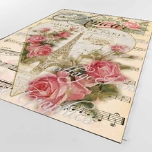 Else Note, розовые розы, Эйфелева башня, Ретро стиль, 3d принт, не скользит, микрофибра, для гостиной, декоративный, современный, моющийся коврик