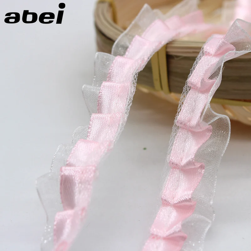 

5yards/lot 2cm Pink Organza Lace Trims Baby girl dress Wedding Party Craft Scrapbooking Decoration Ribbon Apparel Accessories